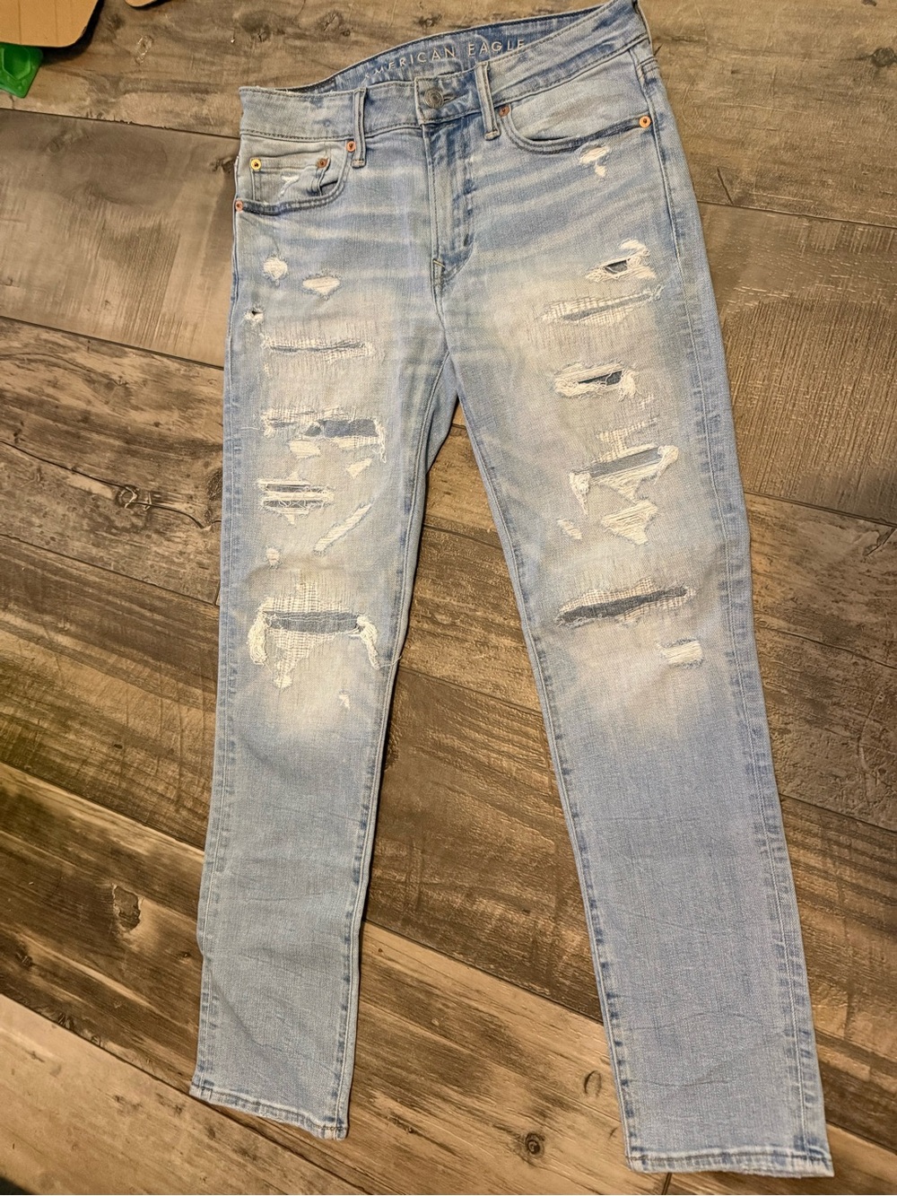 American Eagle Outfitters Light Blue Distressed Straight Leg Jeans
